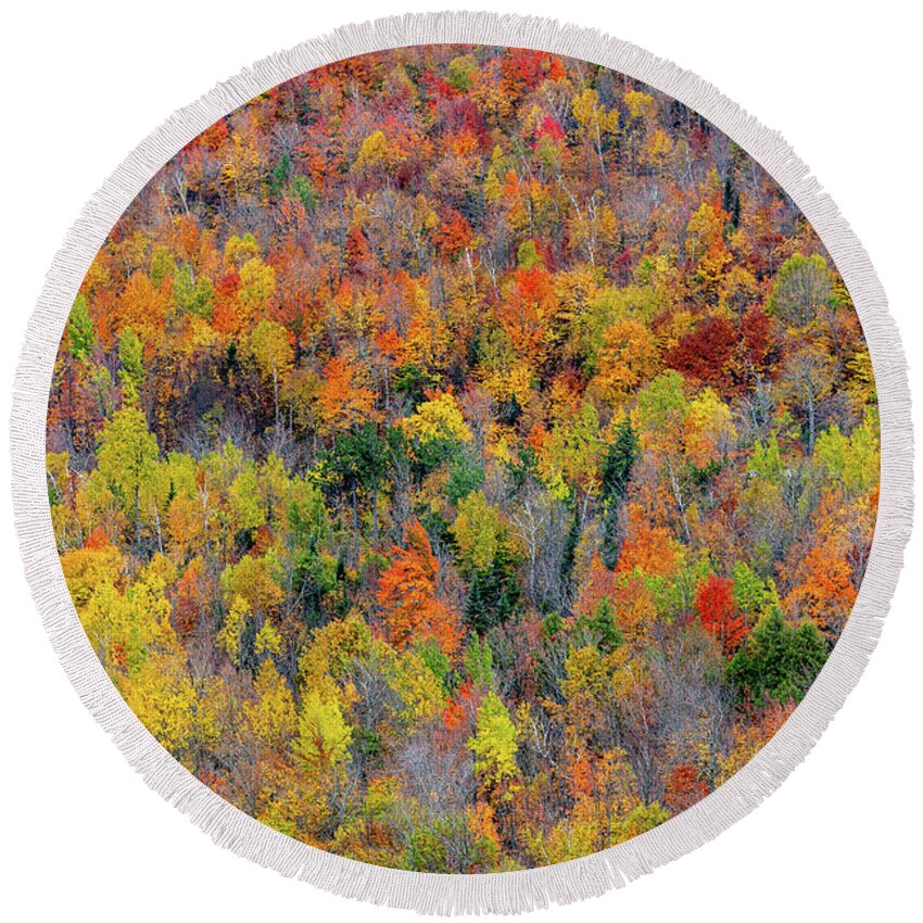 Lake Placid Round Beach Towel featuring the photograph Adirondack Hill Side by Dave Niedbala