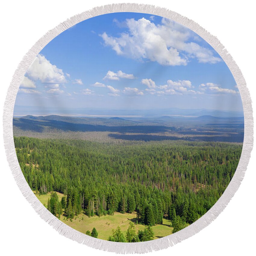 Crater Lake Round Beach Towel featuring the photograph Aerial View of Crater Lake National Park by Michael Ver Sprill