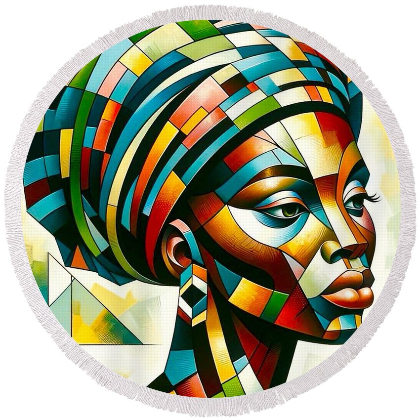 Africa Round Beach Towel featuring the painting African Lady by Emeka Okoro