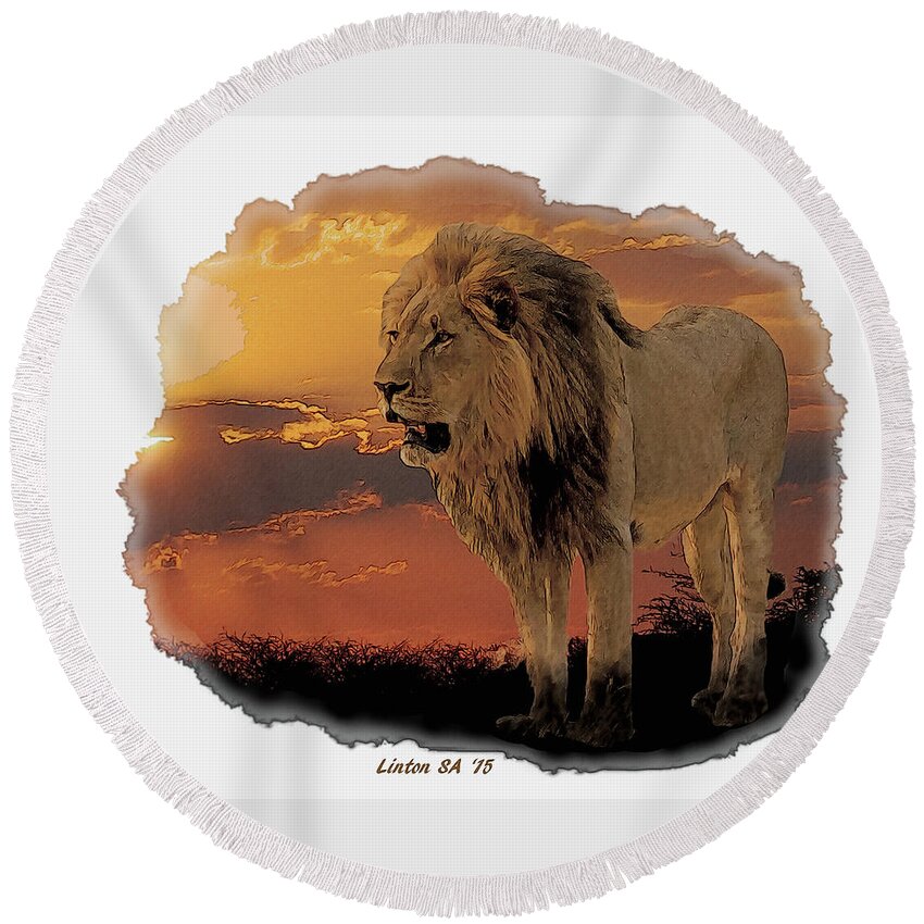 African Sunset Round Beach Towel featuring the digital art AFRICAN SUNSETcps by Larry Linton