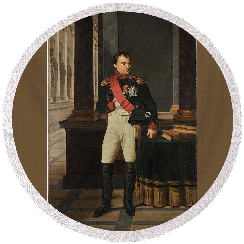 Background Round Beach Towel featuring the painting AFTER ROBERT JACQUES RANCOI FAUST LEFEVRE Portrait of Napoleon Bonaparte by MotionAge Designs
