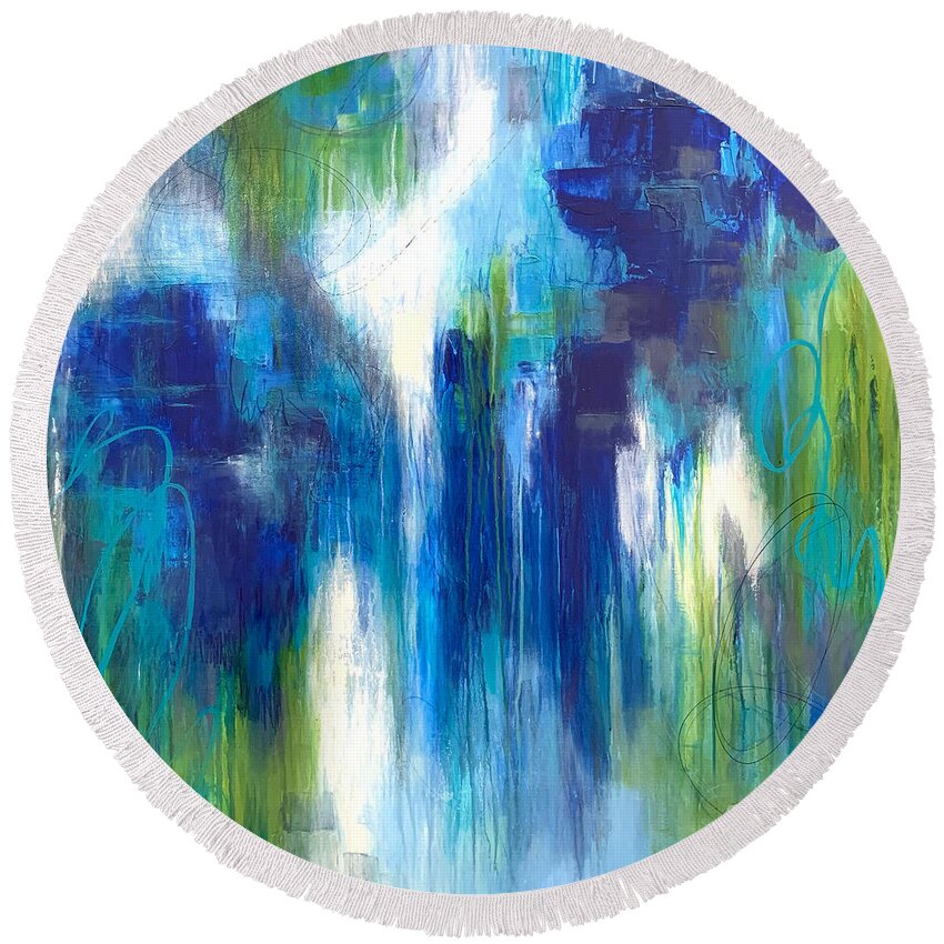 Abstract Round Beach Towel featuring the painting After the Rain by Cheryl Rhodes