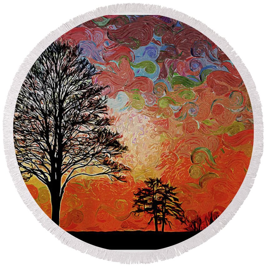 Oil On Canvas Round Beach Towel featuring the digital art Afterglow Sunset Sky Abendstimmung Evening Sky after Van Gogh Impressionist painting by Ahmet Asar by Celestial Images