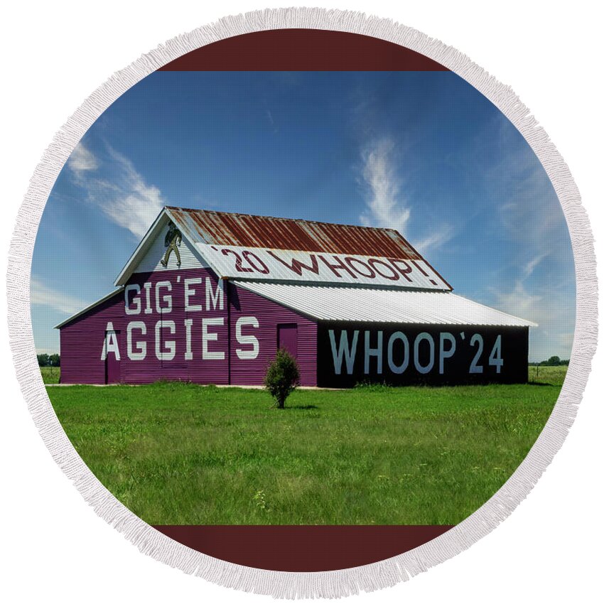 Aggie Barn Round Beach Towel featuring the photograph Aggie Barn by Angie Mossburg