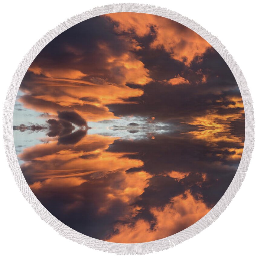Sky Round Beach Towel featuring the digital art Air and orange light, a journey through time by Adriana Mueller