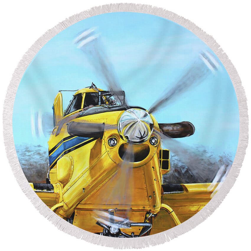 Air Tractor Round Beach Towel featuring the painting Air Tractor 802 Front by Karl Wagner