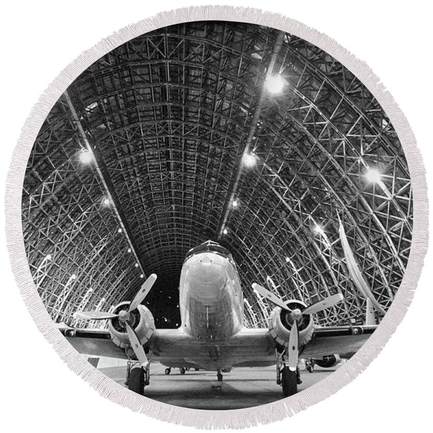 Airplane Round Beach Towel featuring the photograph Airplane in Tilllamook by Mike Bergen