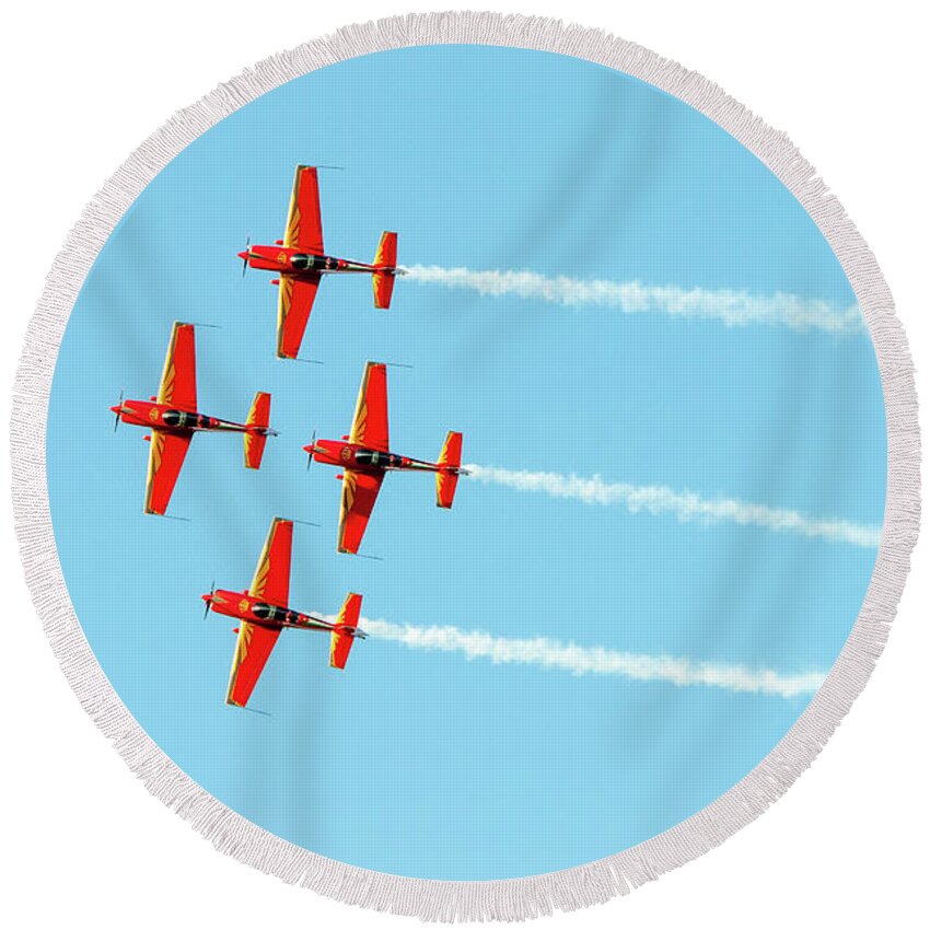 Air Show Round Beach Towel featuring the photograph Airplanes doing aerobatics at Athens flying week 2019 by Michalakis Ppalis