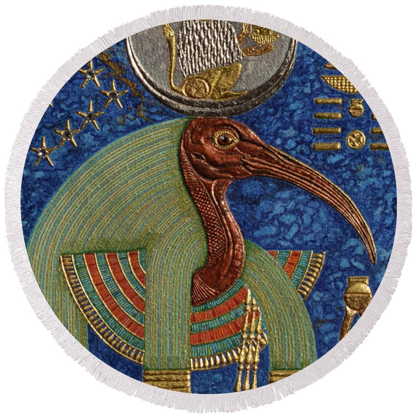 Ancient Round Beach Towel featuring the mixed media Akem-Shield of Djehuty and the Souls of Khemennu by Ptahmassu Nofra-Uaa