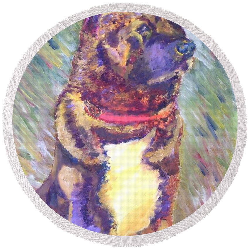 Dog Round Beach Towel featuring the painting Akita by Michelle Robinson