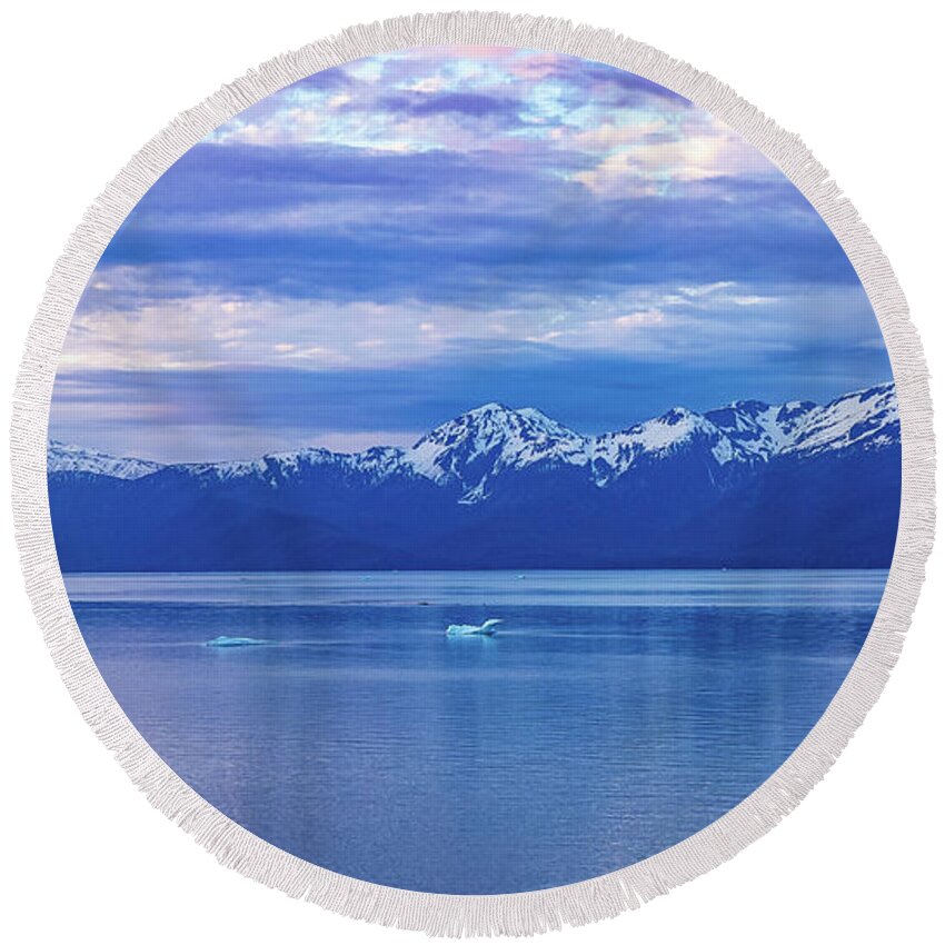 Alaska Round Beach Towel featuring the digital art Alaska Inside Passage Sunset VI by SnapHappy Photos