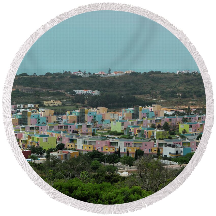 Albufeira Round Beach Towel featuring the photograph Albufeira Marina View by Angelo DeVal