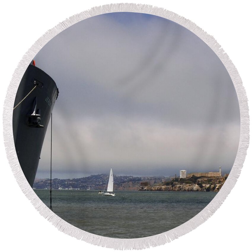  Round Beach Towel featuring the photograph Alcatraz by Heather E Harman