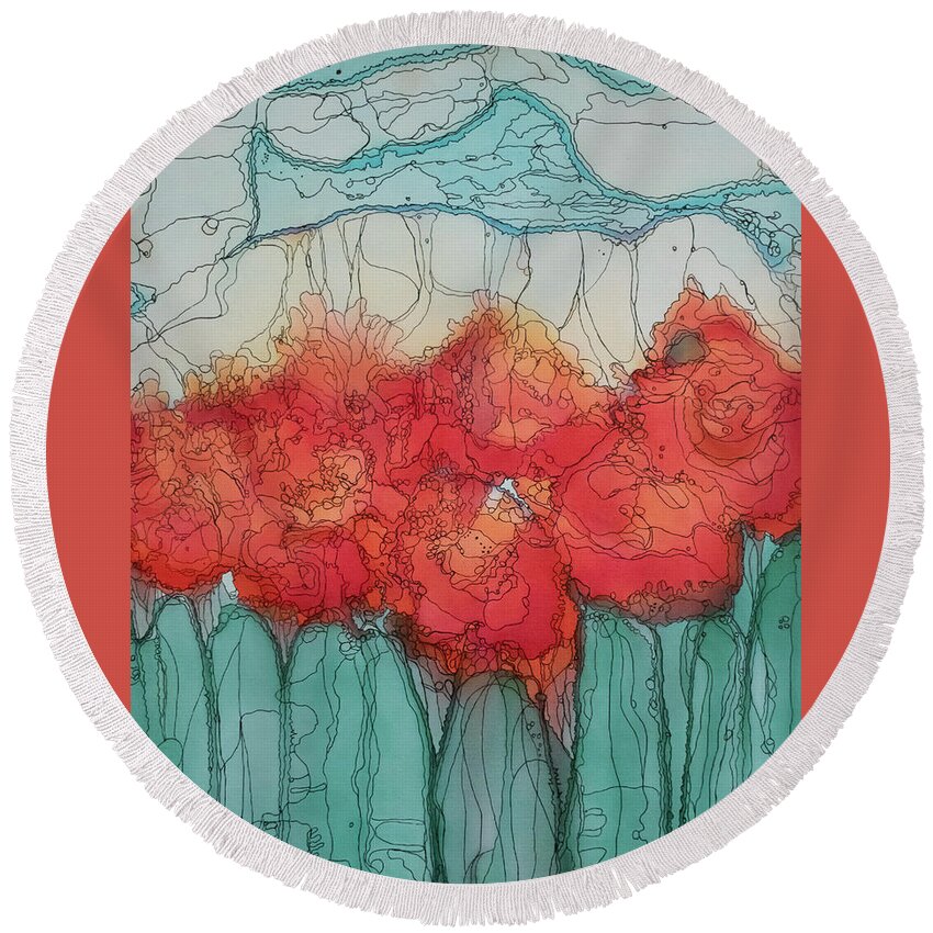 Flowers Round Beach Towel featuring the mixed media Alcohol Meadow by Aimee Bruno