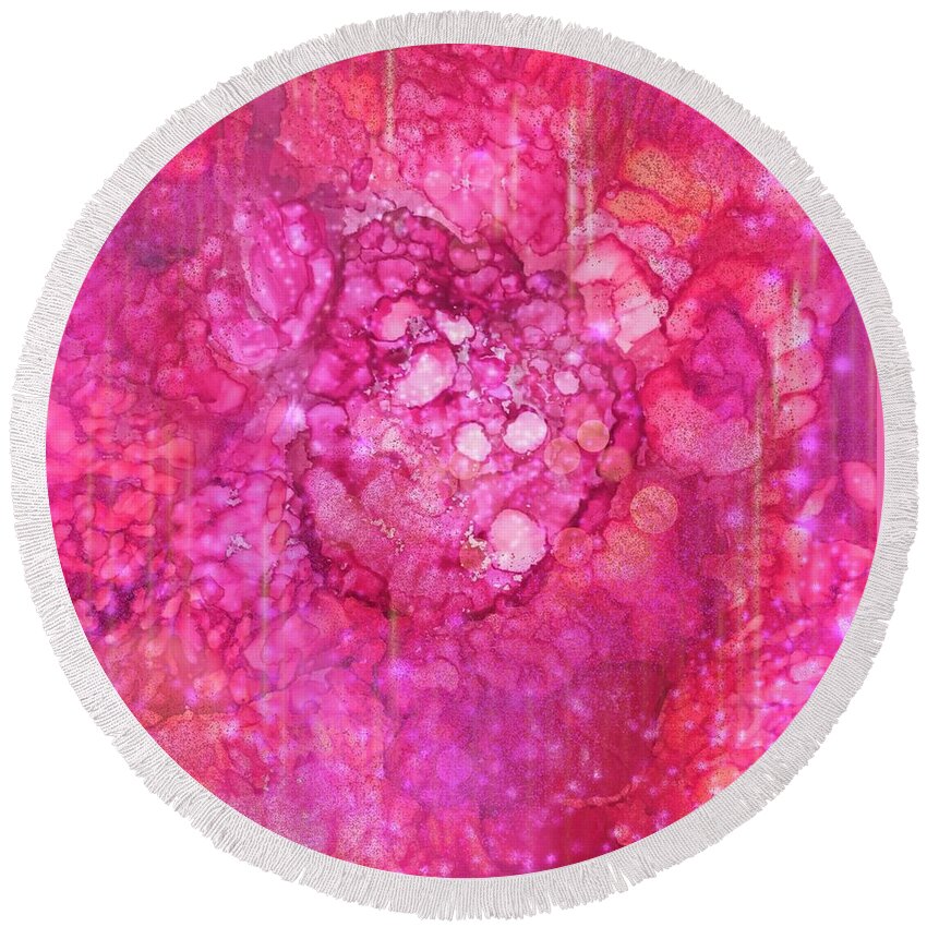 Pink Round Beach Towel featuring the mixed media Alcohol Pink by Eileen Backman