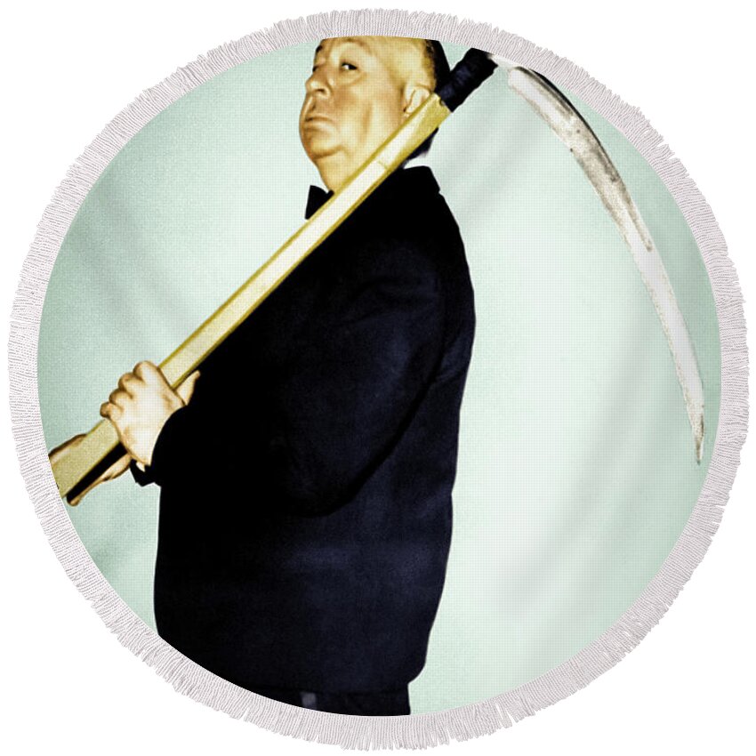 Vintage Round Beach Towel featuring the photograph Alfred Hitchcok by Franchi Torres