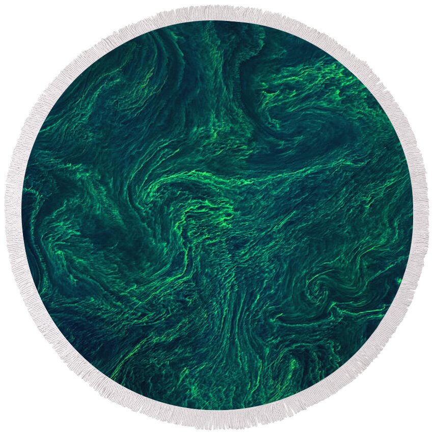 Satellite Image Round Beach Towel featuring the photograph Algal bloom in the Baltic Sea by Christian Pauschert