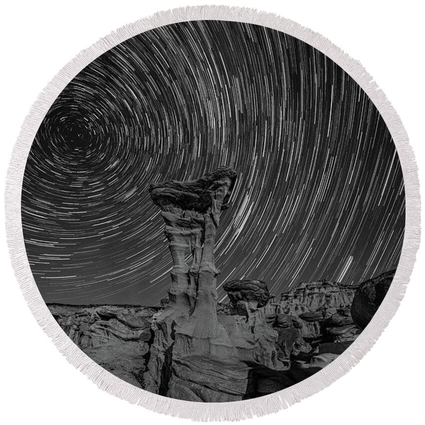 Alien Throne Star Trails Round Beach Towel featuring the photograph Alien Throne Star Trails by George Buxbaum