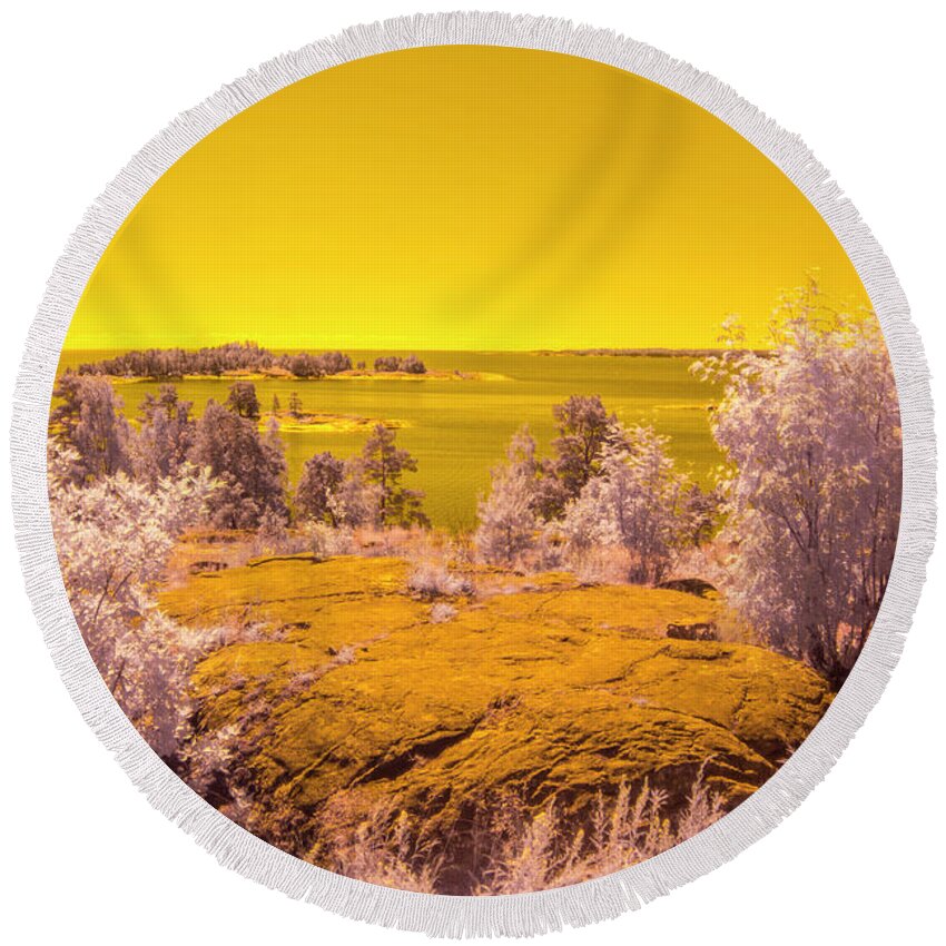 Yellow Round Beach Towel featuring the photograph Alient planet by Maria Dimitrova