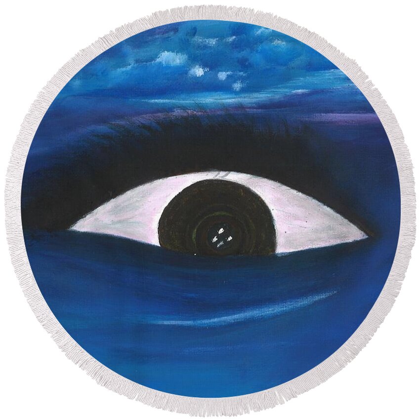 Eye Round Beach Towel featuring the painting All About Emotions by Esoteric Gardens KN