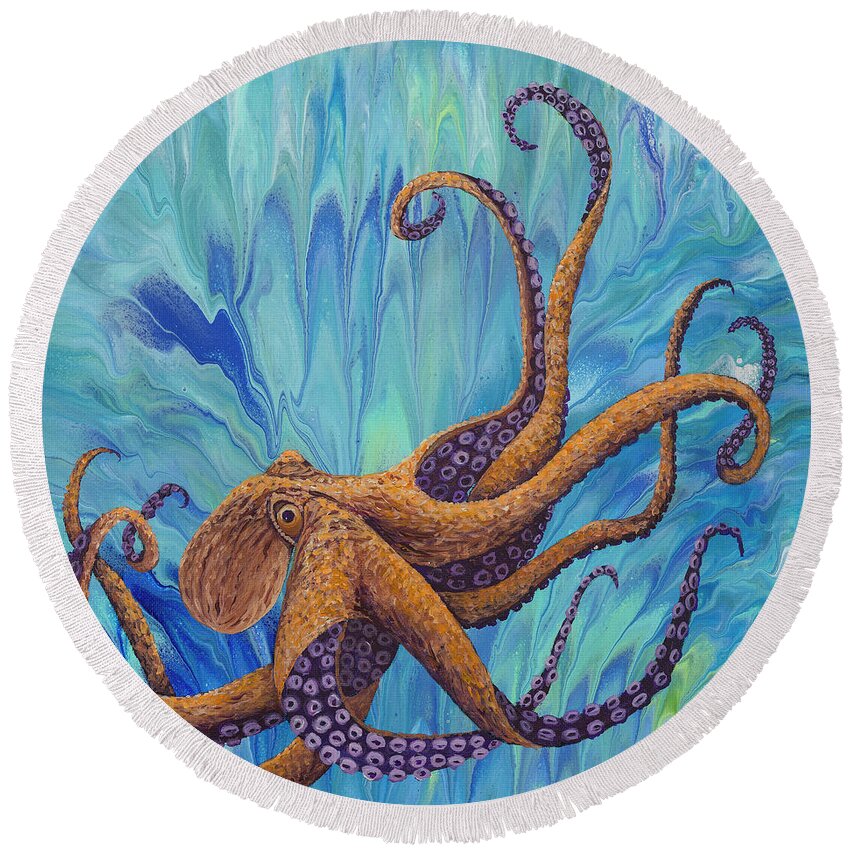 Animal Round Beach Towel featuring the painting All Arms by Darice Machel McGuire