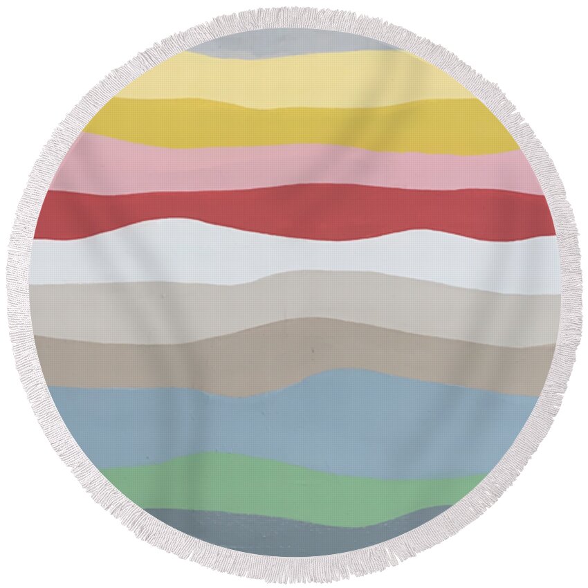 Seascape Painting Round Beach Towel featuring the painting All My Days at the Beach, Colorful Pacific Ocean Coast Painting by Christie Olstad