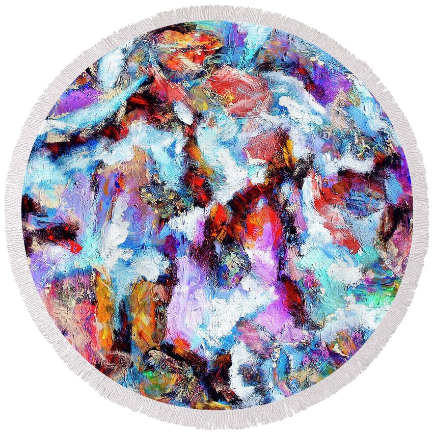 Abstract Round Beach Towel featuring the painting All She Wrote by Dominic Piperata