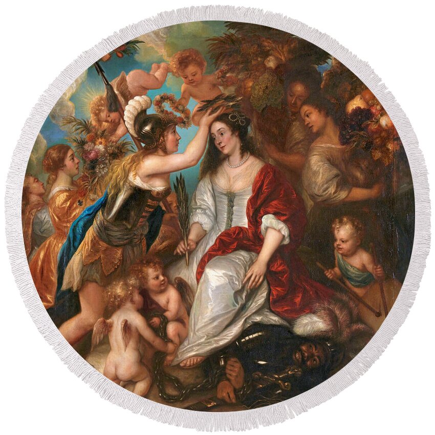 Jan Lievens Round Beach Towel featuring the painting Allegory of peace by Jan Lievens