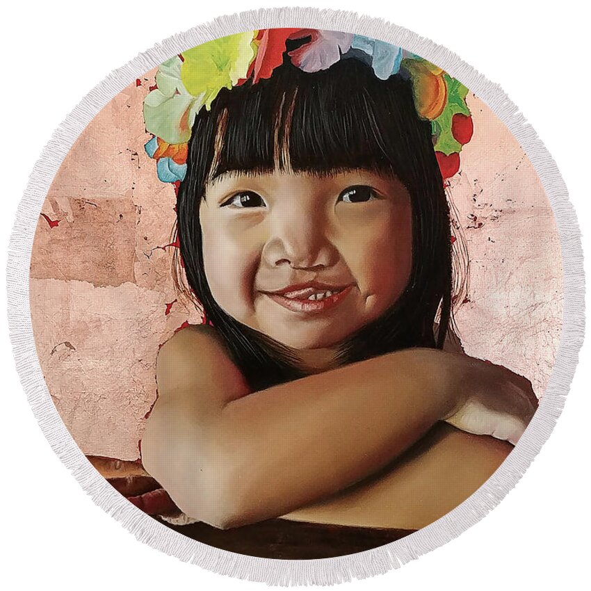 Gift For Mom Round Beach Towel featuring the painting Aloha by Thu Nguyen
