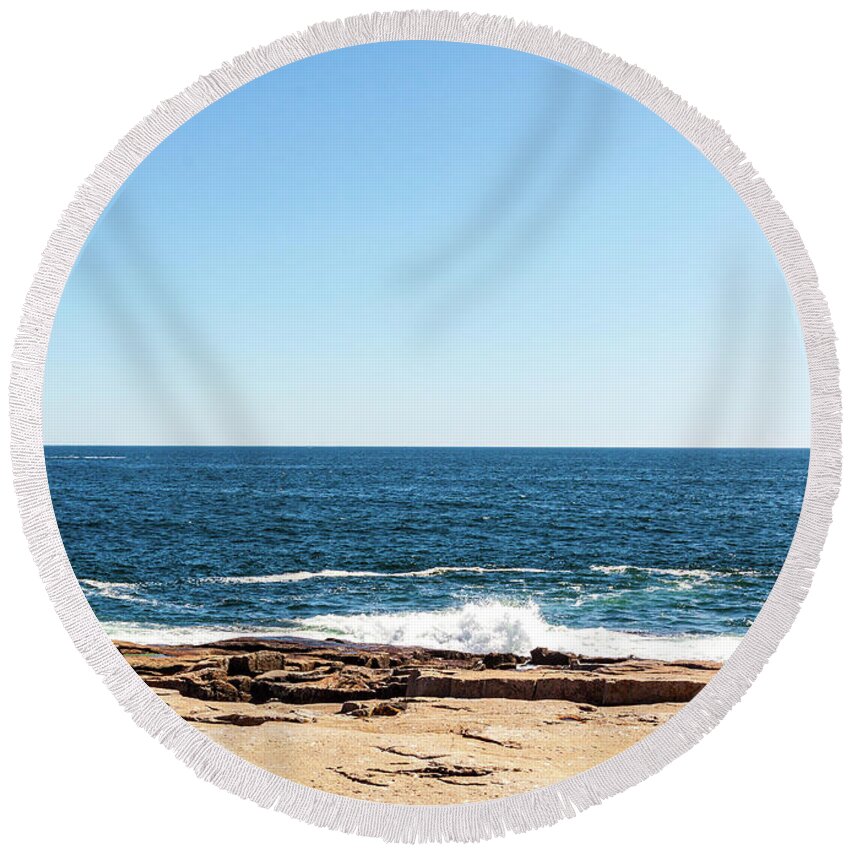 Acadia Round Beach Towel featuring the photograph Alone With His Thoughts by Amelia Pearn