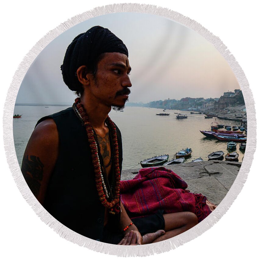 Varanasi Round Beach Towel featuring the photograph Mystic River - Ganges River Ghats, Varanasi. India by Earth And Spirit