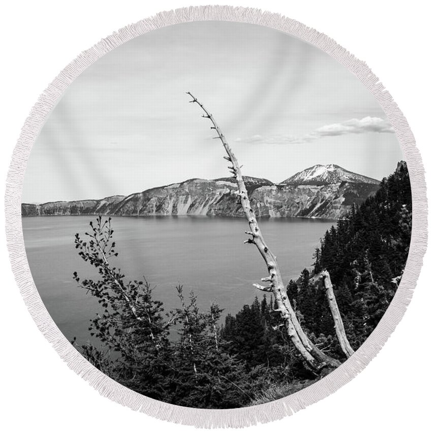 Crater Lake Round Beach Towel featuring the photograph Along the caldera of Crater Lake by Aashish Vaidya