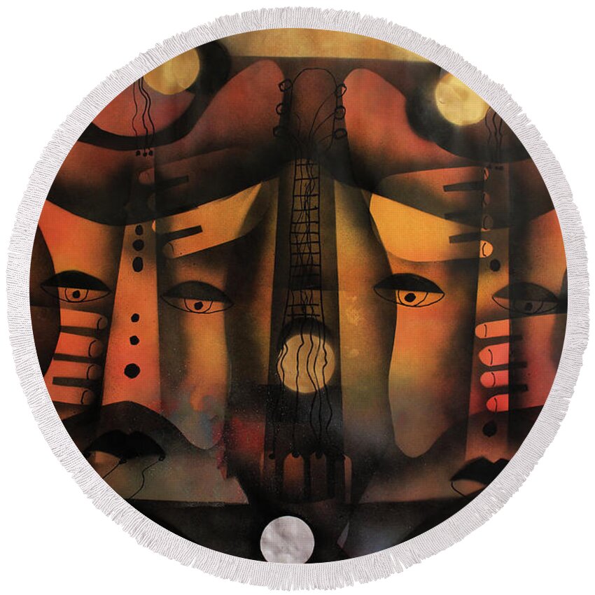 Moa Round Beach Towel featuring the painting Alter Ego by Solomon Sekhaelelo