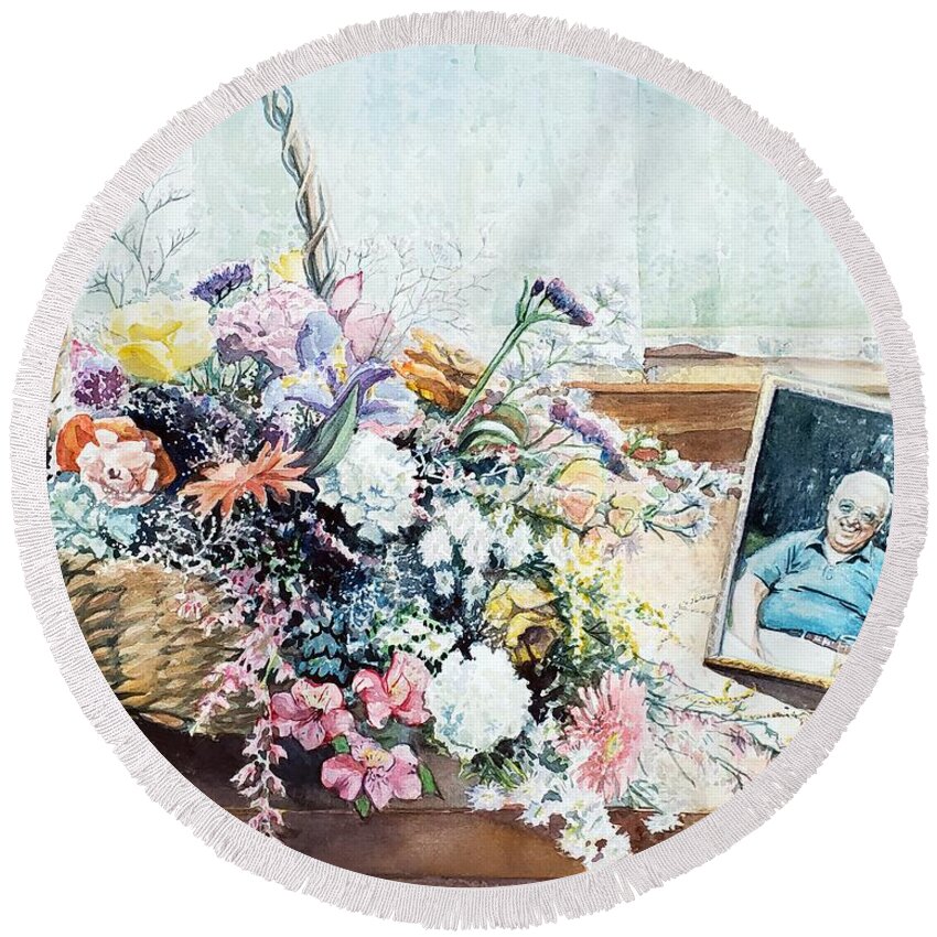 Memory Round Beach Towel featuring the painting Always in my heart by Merana Cadorette