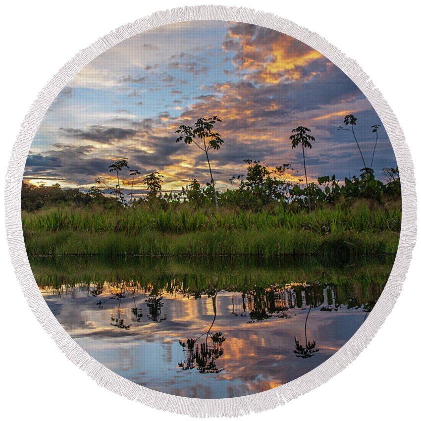 Dusk Round Beach Towel featuring the photograph Amazon in Ecuador at Dusk by Matthew Bamberg
