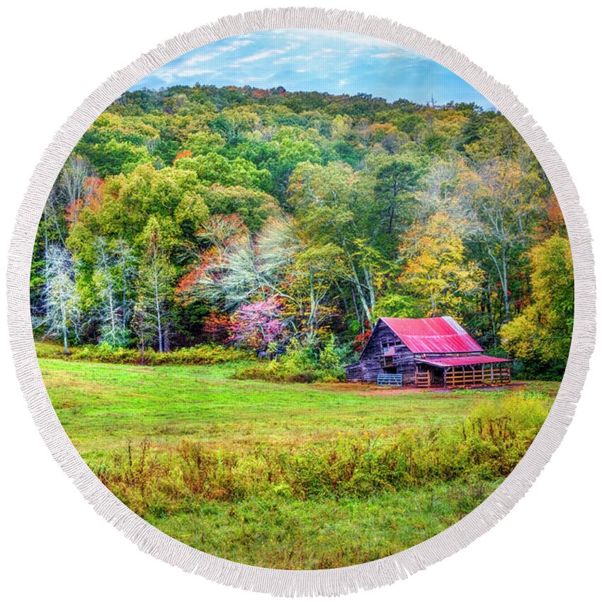 American Round Beach Towel featuring the photograph American Barn in the Smoky Mountains by Debra and Dave Vanderlaan