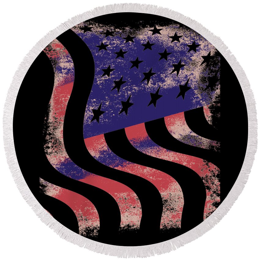 Funny Round Beach Towel featuring the digital art American Flag by Flippin Sweet Gear