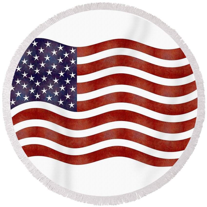 American Round Beach Towel featuring the mixed media American flag by Nancy Ayanna Wyatt