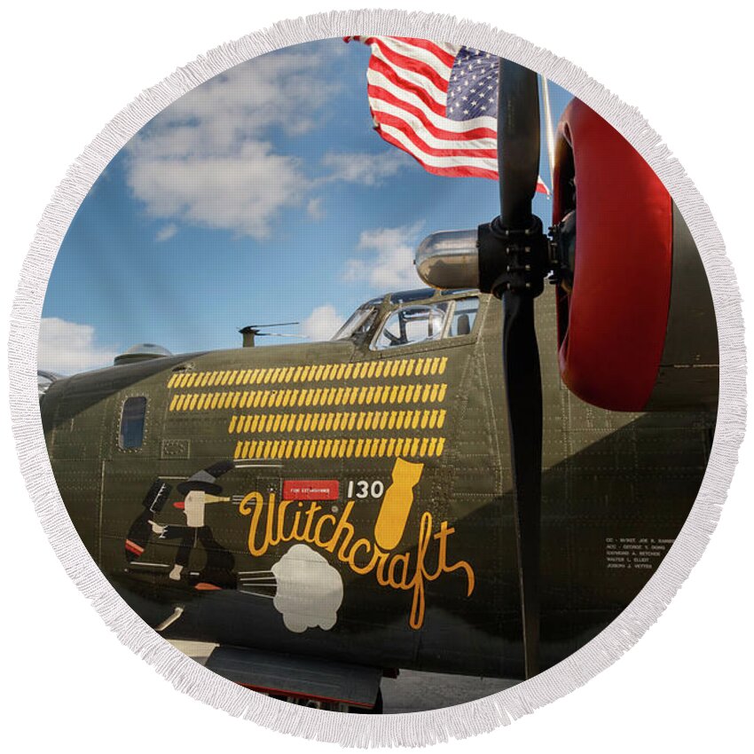 Plane Round Beach Towel featuring the photograph American Force by Les Greenwood