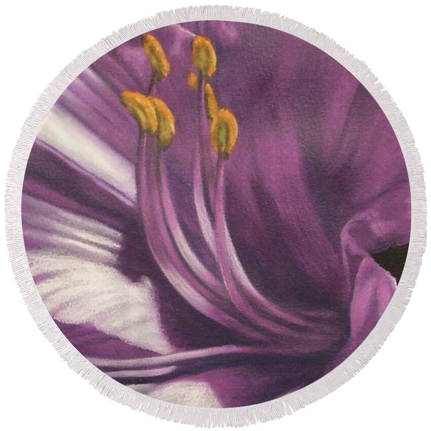 Floral Round Beach Towel featuring the mixed media Amethyst by Barbara Keith