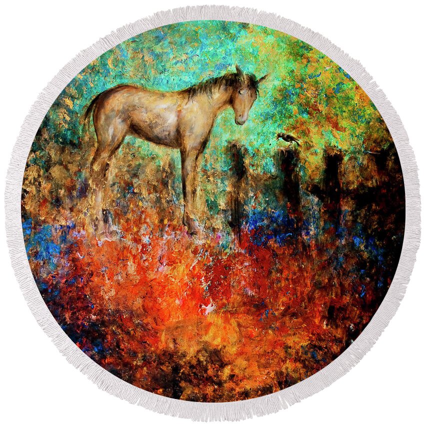 Horse Round Beach Towel featuring the painting Amigos by Nik Helbig