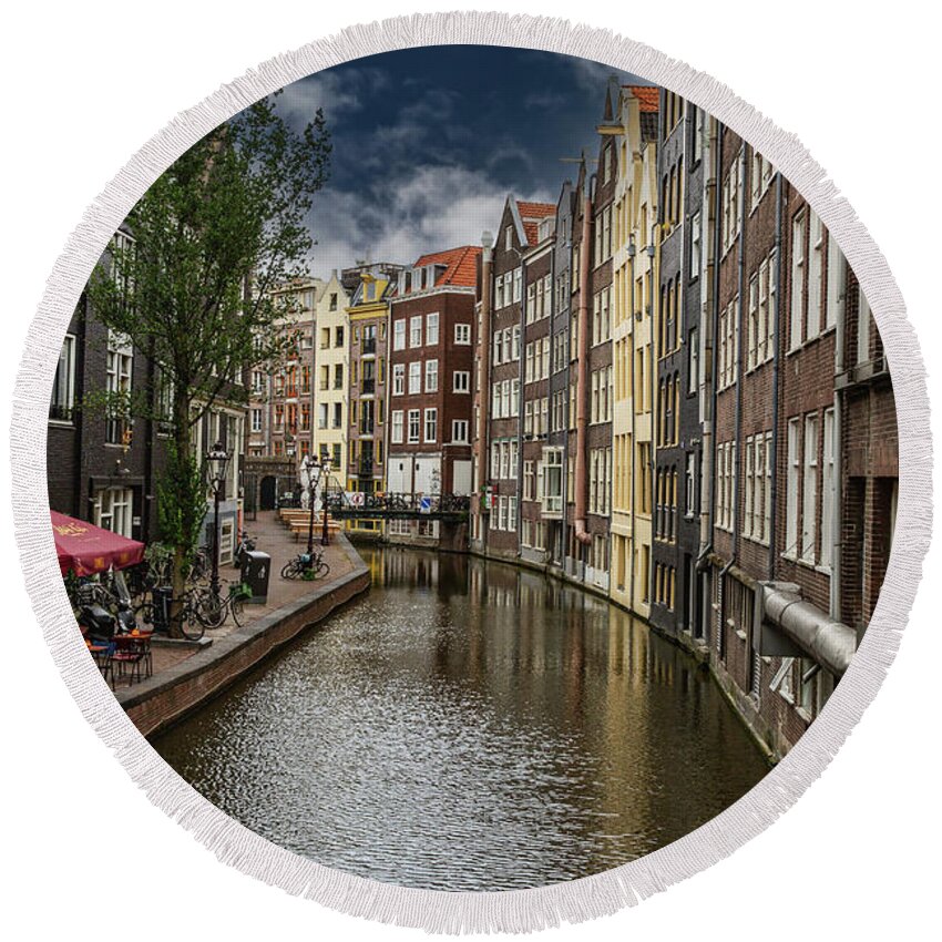 Amsterdam Side Canal Round Beach Towel featuring the photograph Amsterdam Side Canal by John Haldane
