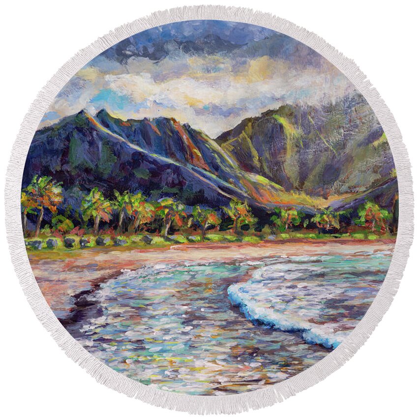 Acrylic Round Beach Towel featuring the painting An afternoon on Hanalei Bay by Robert FERD Frank