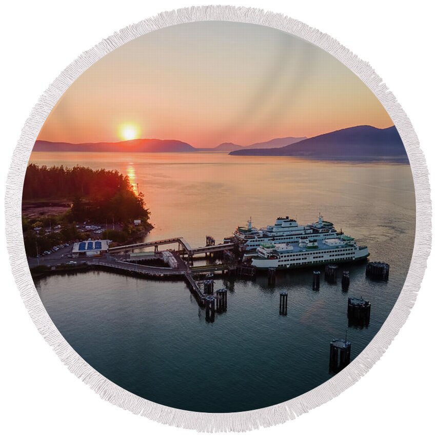 Anacortes Round Beach Towel featuring the photograph Anacortes Terminal 1 by Michael Rauwolf