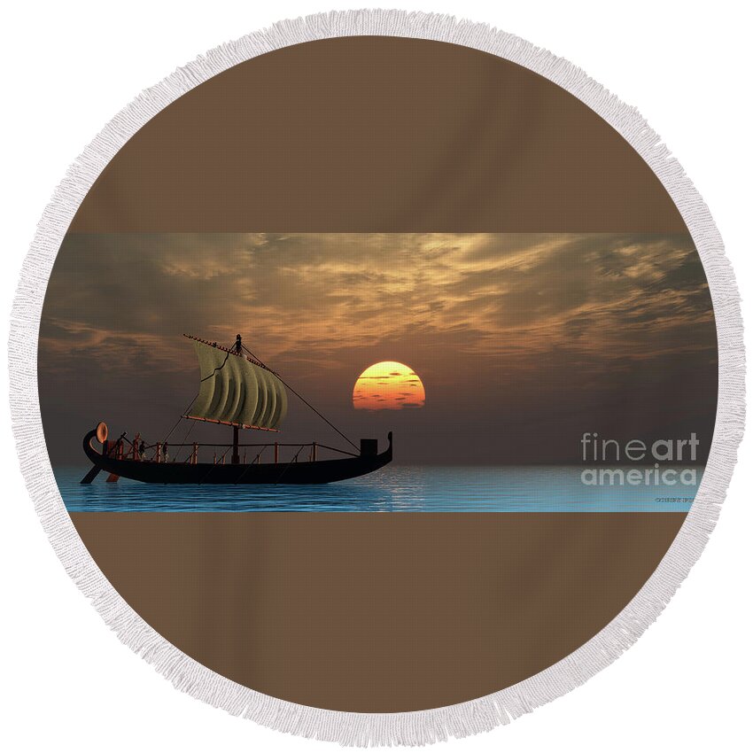 Ship Round Beach Towel featuring the digital art Ancient Egyptian Ship by Corey Ford