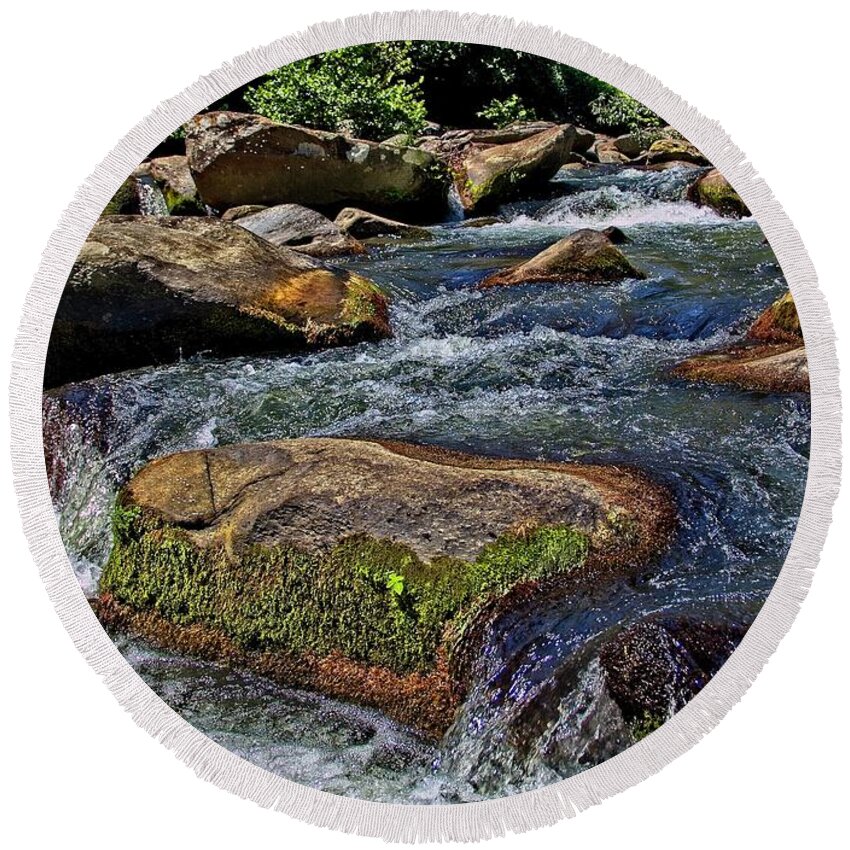 Water Round Beach Towel featuring the photograph And the River Flows On by Allen Nice-Webb