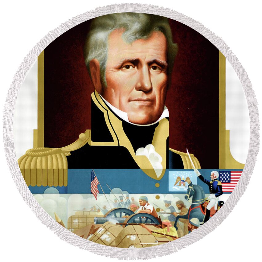 History Round Beach Towel featuring the painting Andrew Jackson by Howard Koslow