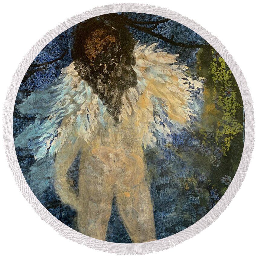 Boy Round Beach Towel featuring the painting Angel Boy by Leslie Porter