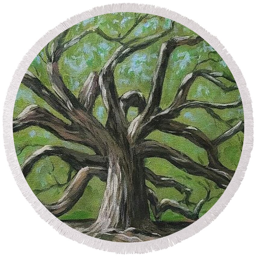 Trees Round Beach Towel featuring the painting Angel Oak by Jimmy Chuck Smith