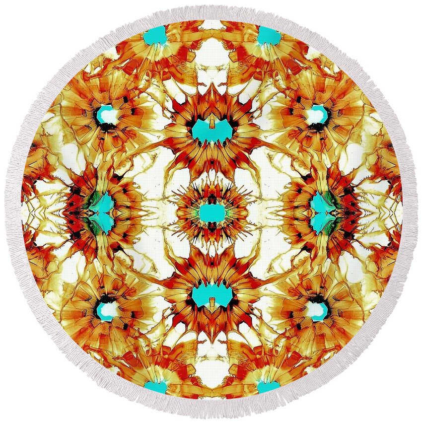 Alcohol Ink Round Beach Towel featuring the painting Angela's Asters by Angela Marinari